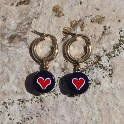 Amourrina Schiona Earrings Medium - Blue - Heart Red