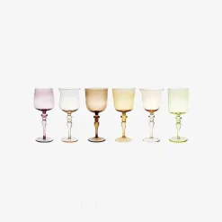 Bitossi Home Set Of 6 Goblets Adorned Stems Mixed Shapes - Amber Pink