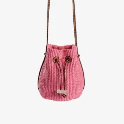 Iacobella Nirmala Raffia Bucket Bag Pink