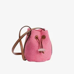 Iacobella Nirmala Raffia Bucket Bag Pink