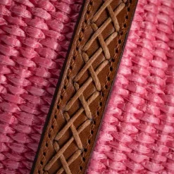 Iacobella Nirmala Raffia Bucket Bag Pink
