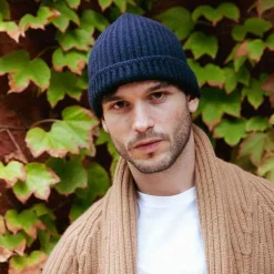Issimo Pure Cashmere Fisherman'S Rib Hat - Navy Blue