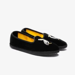 Issimo X Allagiulia Artisanal Black Velvet Loafers With Embroidery