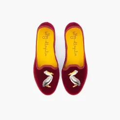 Issimo X Allagiulia Artisanal Burgundy Velvet Embroidery Loafers