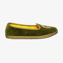 Issimo X Allagiulia Green Velvet Loafers With Embroidery