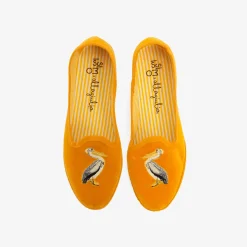 Issimo X Allagiulia Mustard Velvet Loafers With Pellican Embroidery