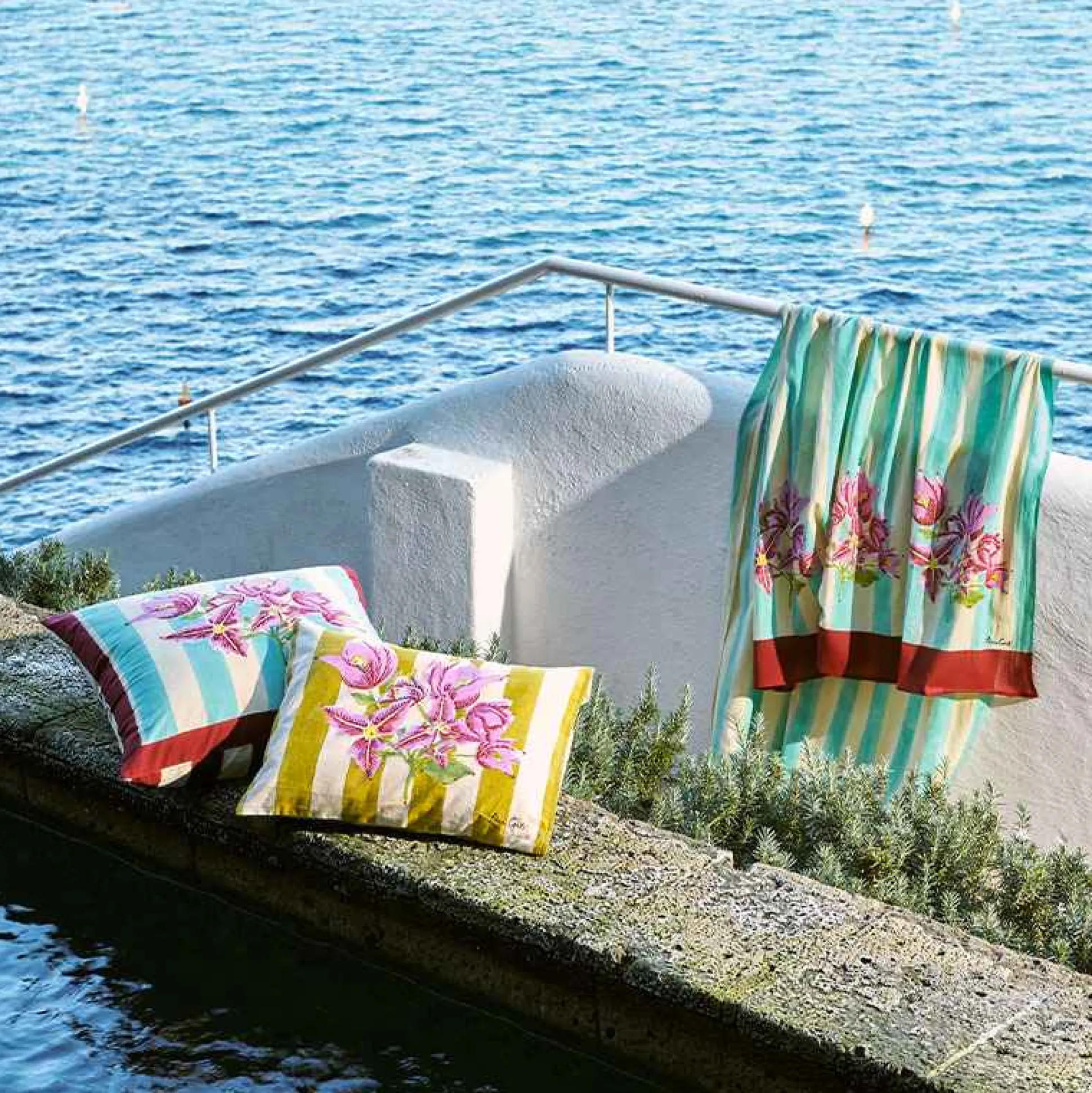 Issimo X Lisa Corti Bougainvillea Mustard Stripes Baby Pillow