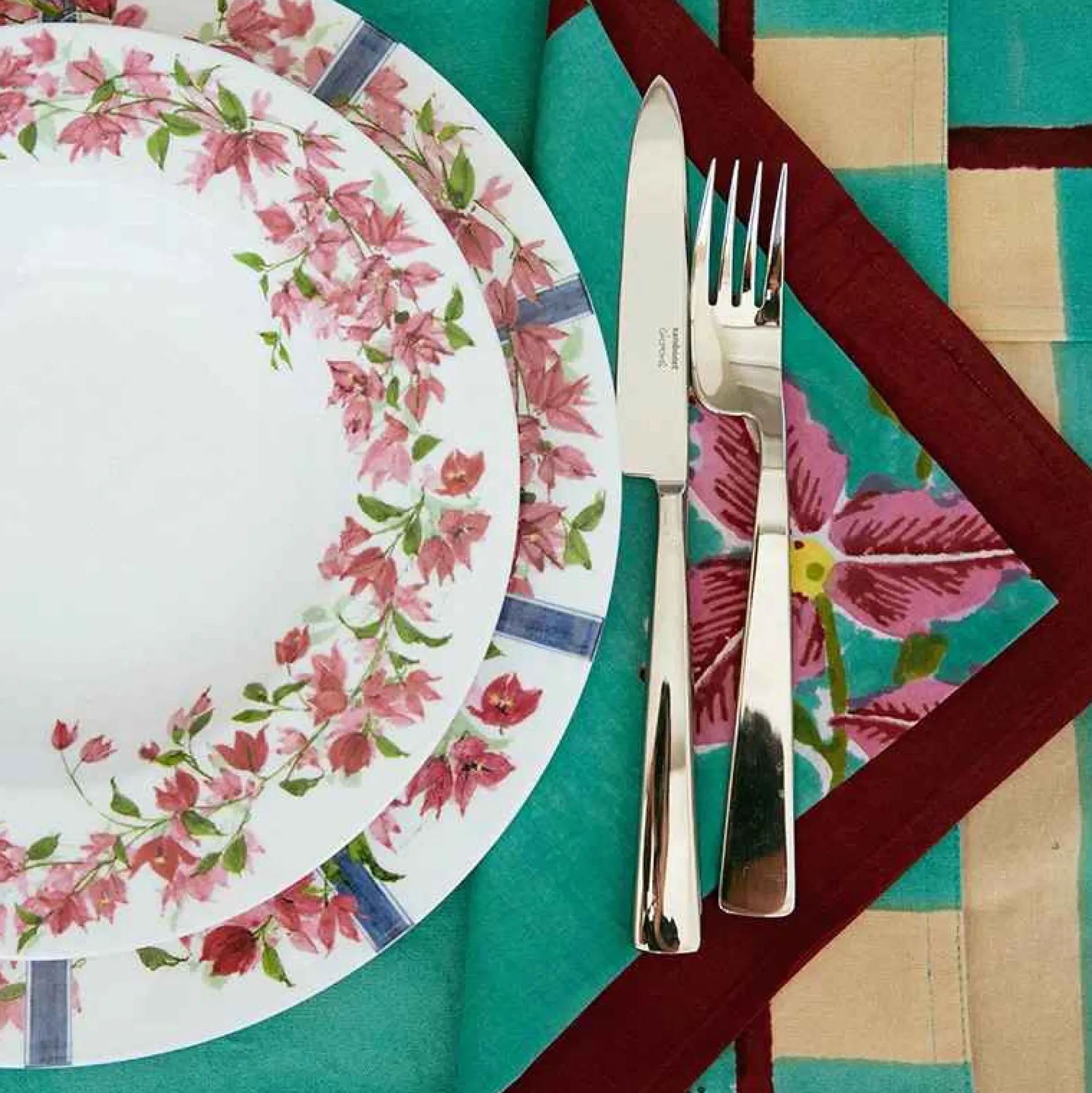 Issimo X Lisa Corti Bougainvillea White Veronese Stripes Napkin