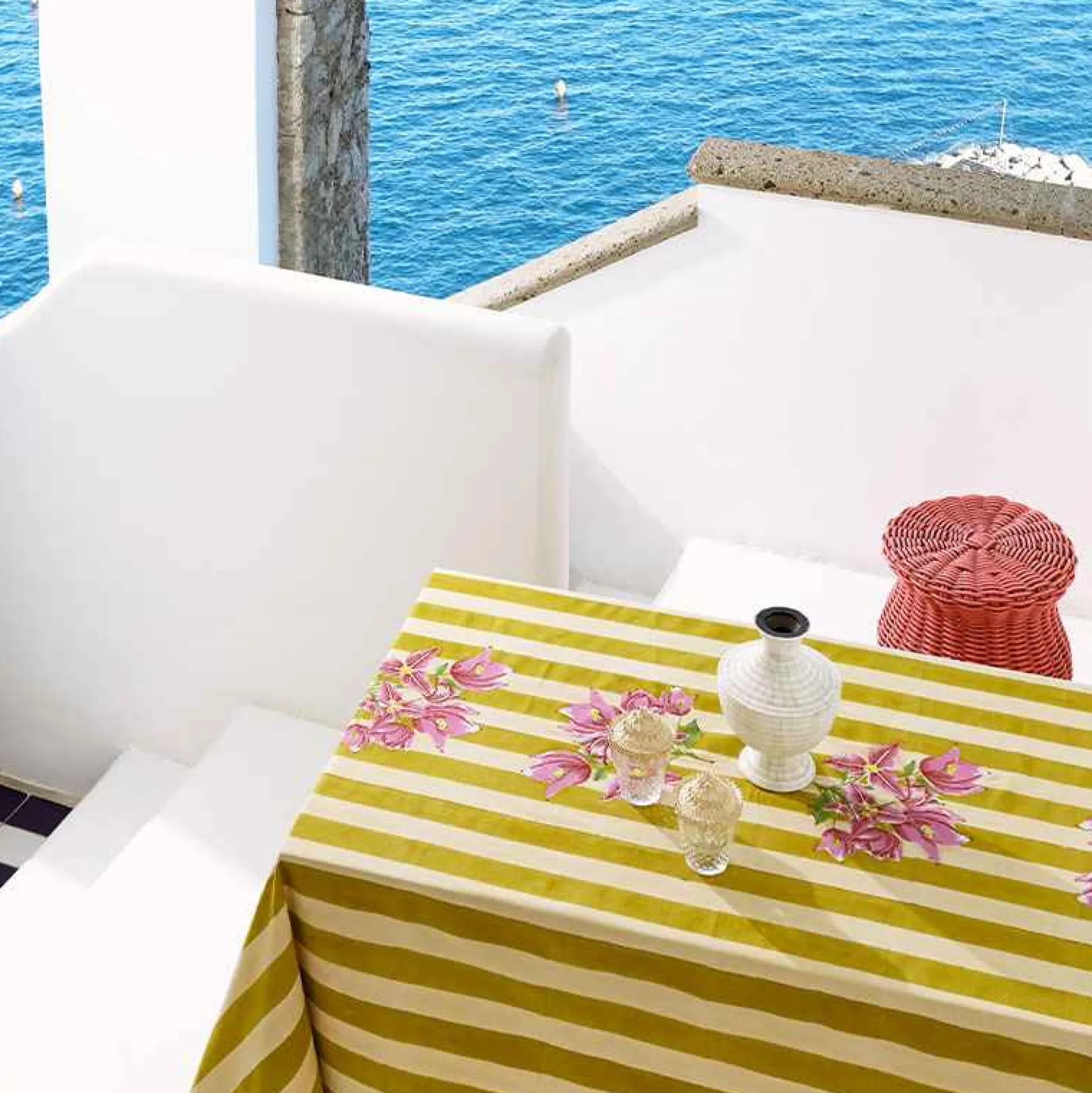 Issimo X Lisa Corti Bougainvillea Mustard Stripes Tablecloth