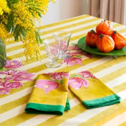 Issimo X Lisa Corti Bougainvillea Mustard Stripes Napkin
