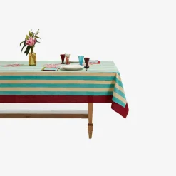 Issimo X Lisa Corti Bougainvillea White Veronese Stripes Table Cover