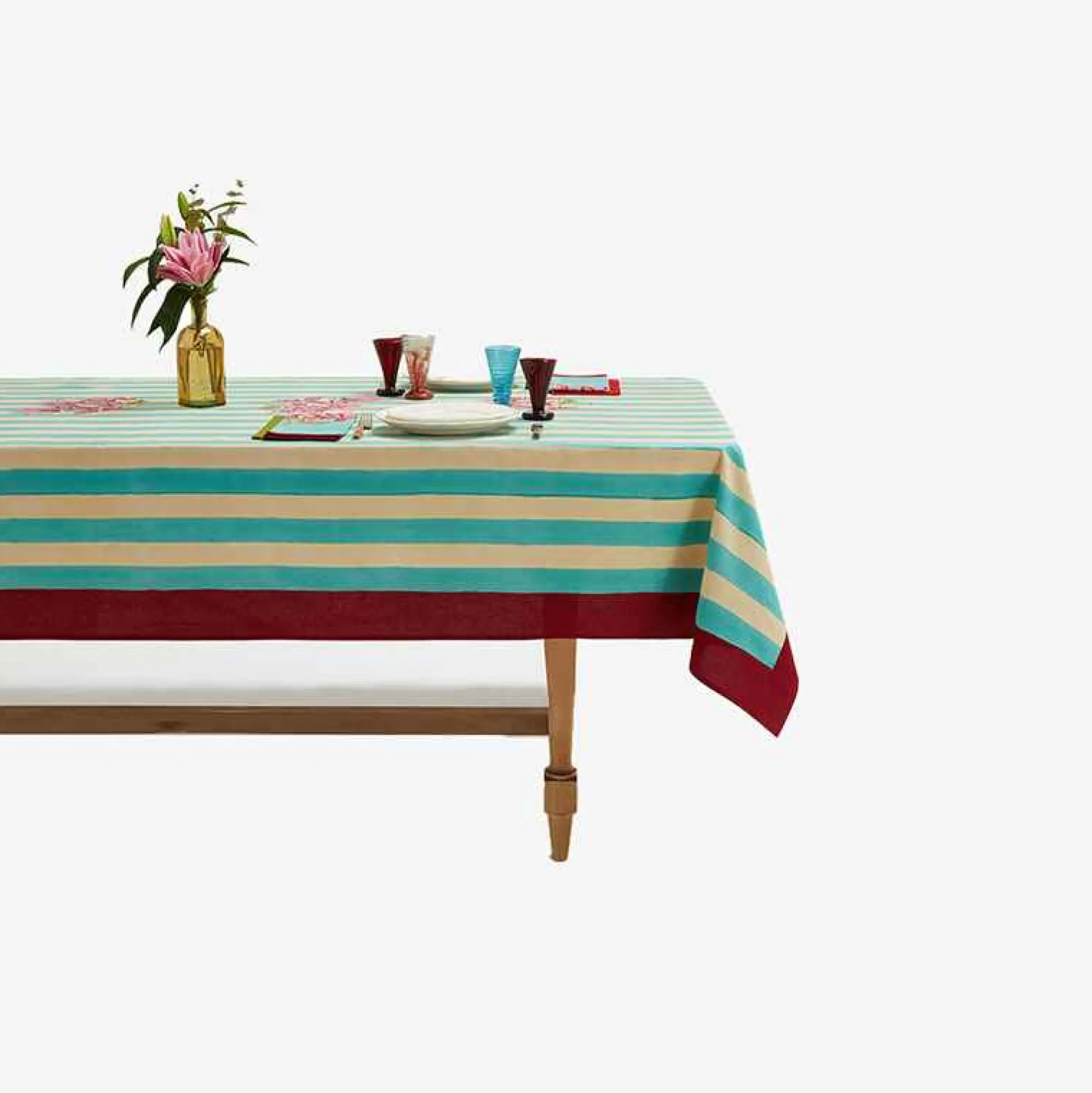 Issimo X Lisa Corti Bougainvillea White Veronese Stripes Table Cover