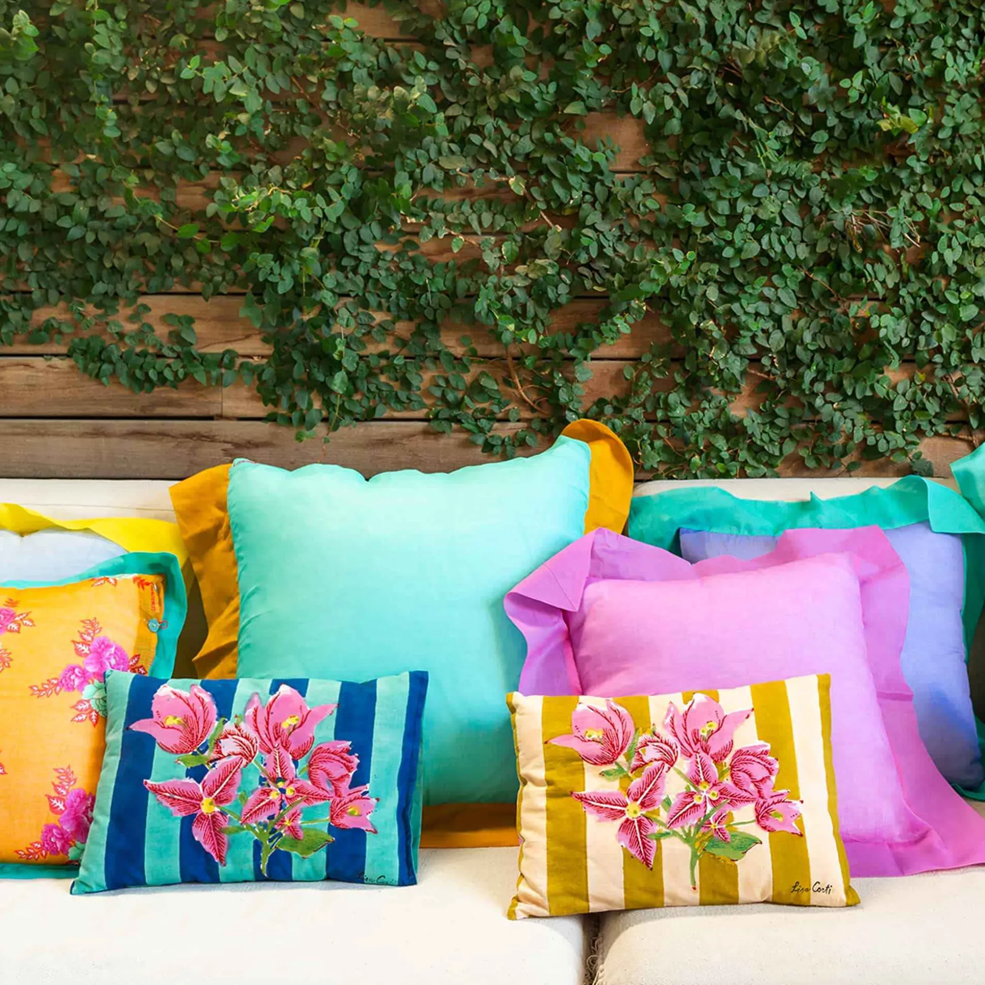 Issimo X Lisa Corti Bougainvillea Stripes Baby Pillow