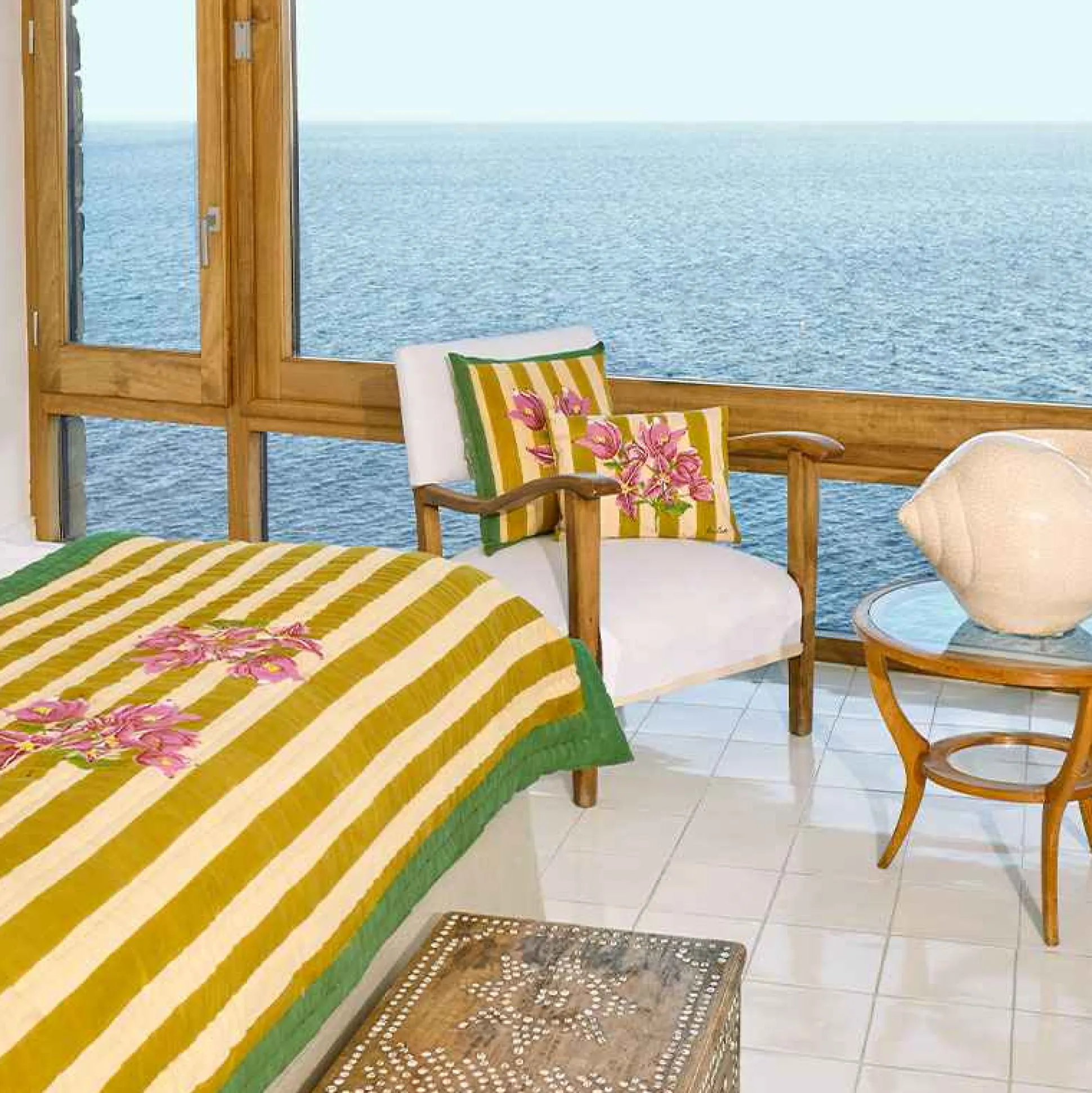 Issimo X Lisa Corti Bougainvillea Mustard Stripes Junior Quilt