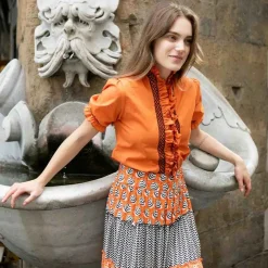 Loretta Caponi Donatella Orange Short Sleeve Shirt