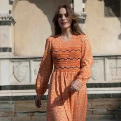 Loretta Caponi Lea Orange Daisies Dress