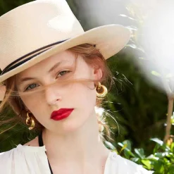 Officina Del Poggio Panama Straw O' Keeffe Hat With Black Leather Natural Nero