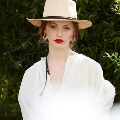 Officina Del Poggio Panama Straw O' Keeffe Hat With Black Leather Natural Nero